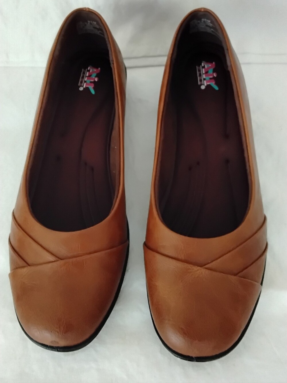 Women's Tan Slip-On Comfort Flats with Crossover Detail